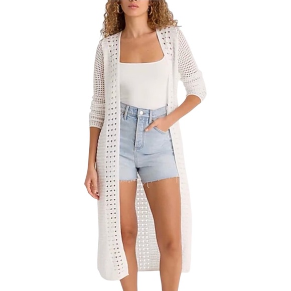 Express Sweaters - Express Crochet Open Knit Maxi Cardigan Coverup White S Boho Hippie Festival